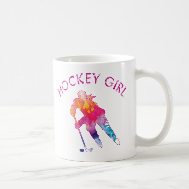 Joueuse de hockey rose Aquarelle de couleur Mug (Droite)