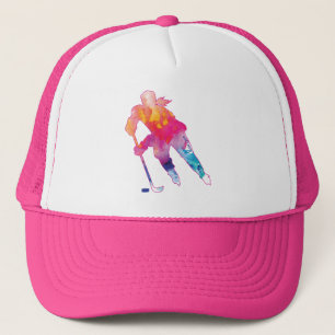 Joueuse de hockey rose femme Casquette d'aquarelle