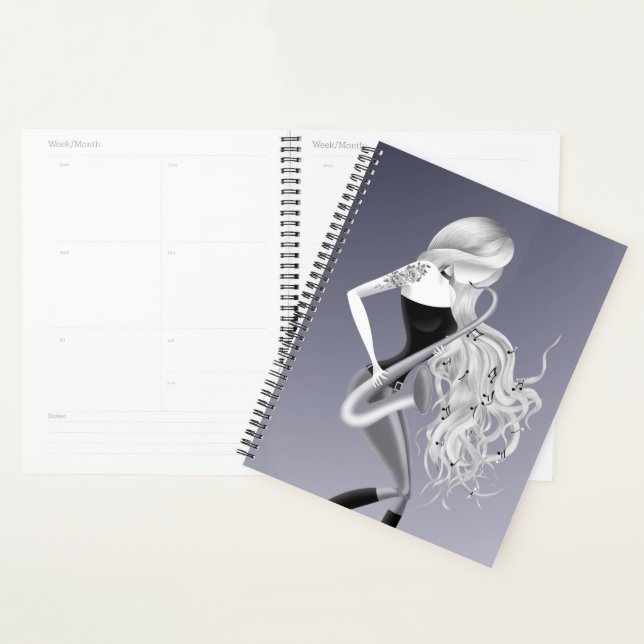 Joueuse de saxophone musicienne monochrome gris (Devant avec enveloppe)