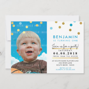 Jour d'anniversaire CUTE INVITATION bleu faux or s