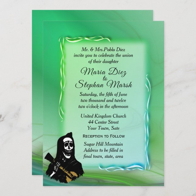 Jour de la Faire-part de mariage verte morte (Devant / Derrière)
