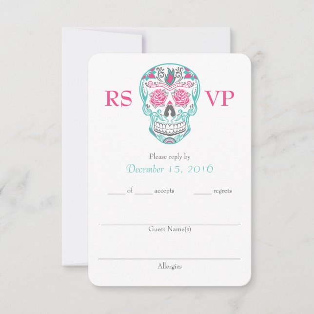 Jour de la mort crâne de sucre cartes RSVP 3,5" x  (Devant)