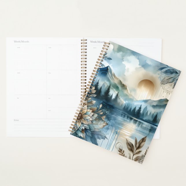 Jour de la pluie Aquarelle Mountain Lake Boho rust (Devant avec enveloppe)