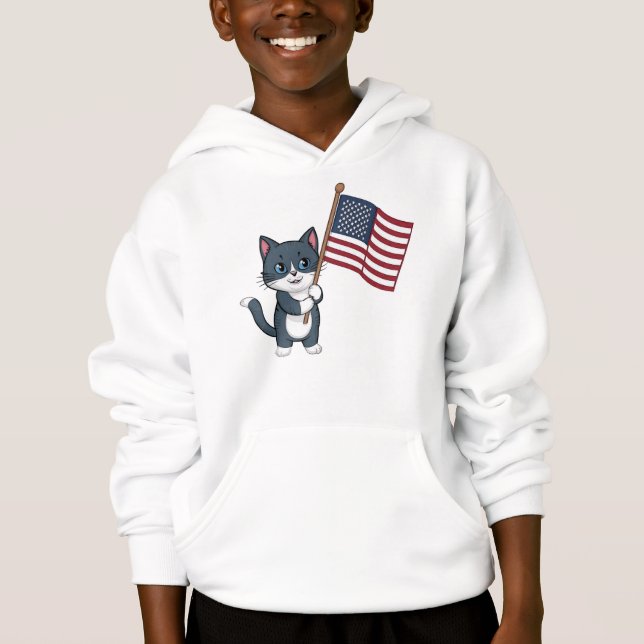 Jour de l'Indépendance Chat Gris Drapeau Américain (Devant)