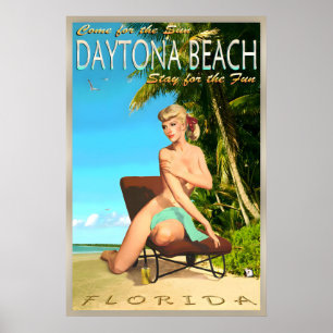 Jour de plage à Daytona Floride Affiche Rétro Voya
