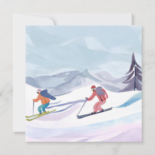 Jour de ski   Carte de montagne d'hiver à l'aquare