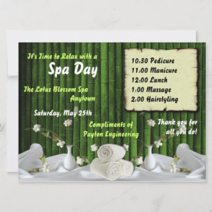 Jour de spa pour des invitations de coutume des