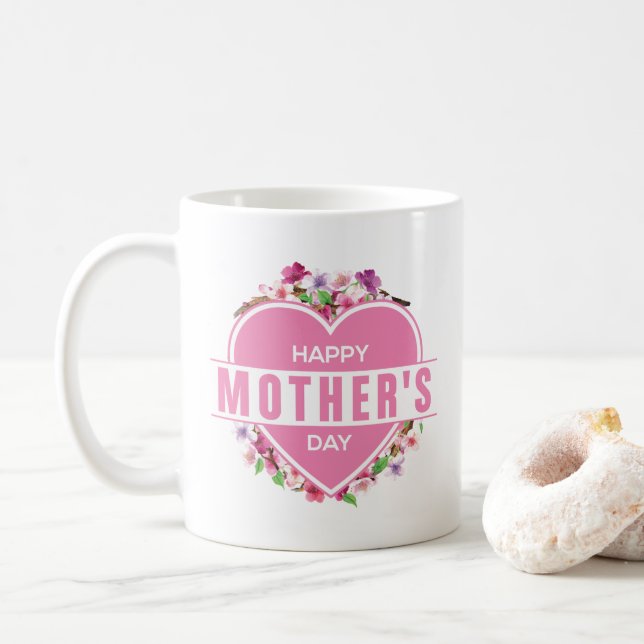 Jour des mères florales élégantes | Café Mug (Avec donut)