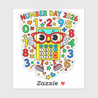 Jour des nombres 2026 Autocollant de maths coloré 