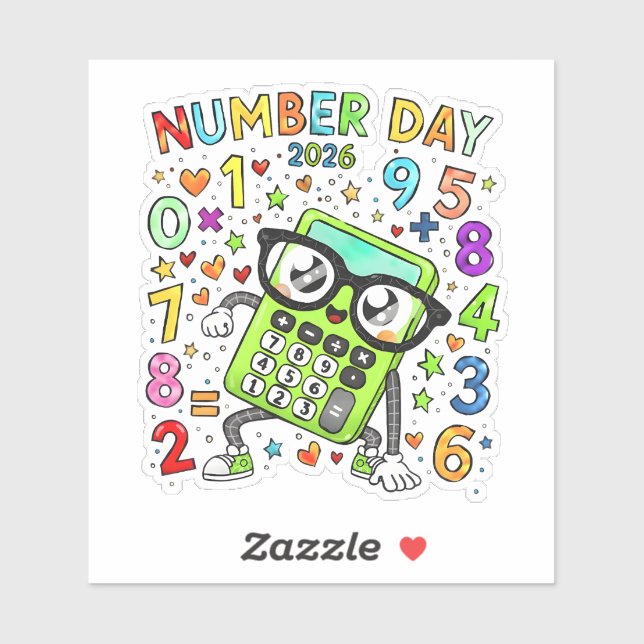 Jour des nombres 2026 Autocollant de maths mignon  (Feuille)
