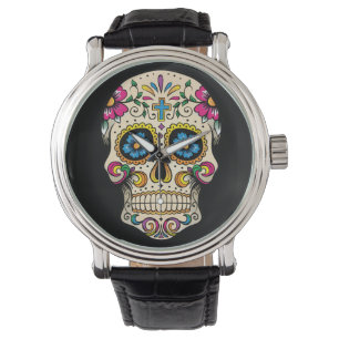 Jour du crâne mort de sucre avec la montre crois