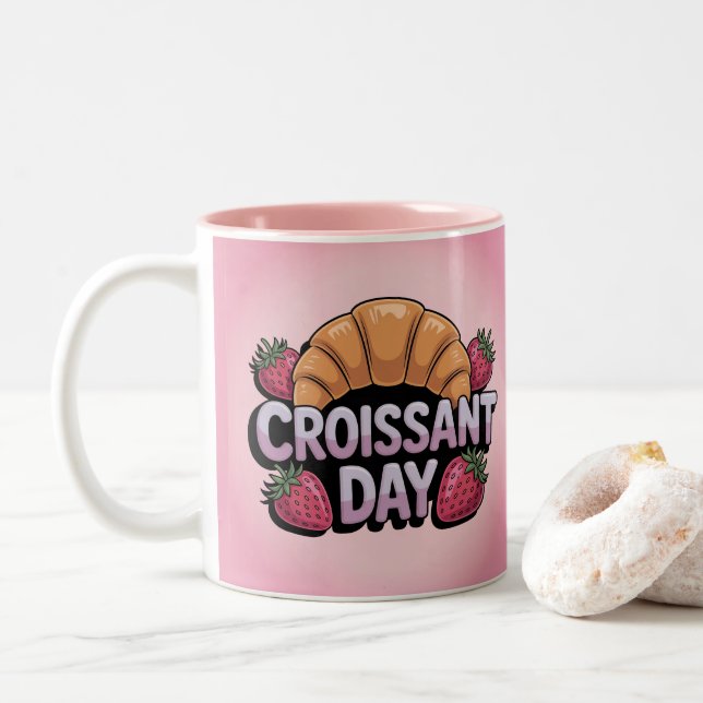 Jour du Croissant aux Fraises Mug Rose (Avec donut)