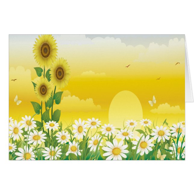 Jour ensoleillé, tournesols et fleurs (Devant horizontal)