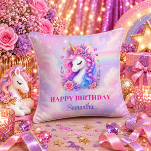 Jour Magique Licorne Fille d'Anniversaire Coussin