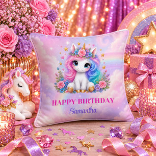 Jour Magique Licorne Fille d'Anniversaire Coussin