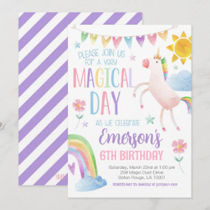 Jour magique Unicorn Anniversaire Invitation
