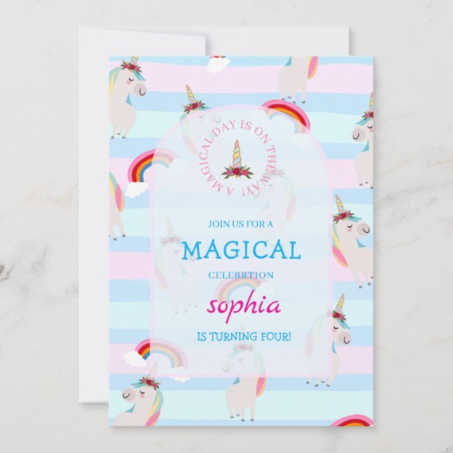 Jour magique Unicorn Anniversaire Invitation (Devant)