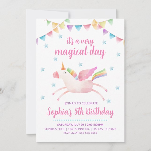 Jour magique Unicorn Invitations Anniversaire (Devant)