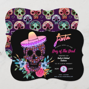 Jour moderne de la Fiesta morte Invitations rose n