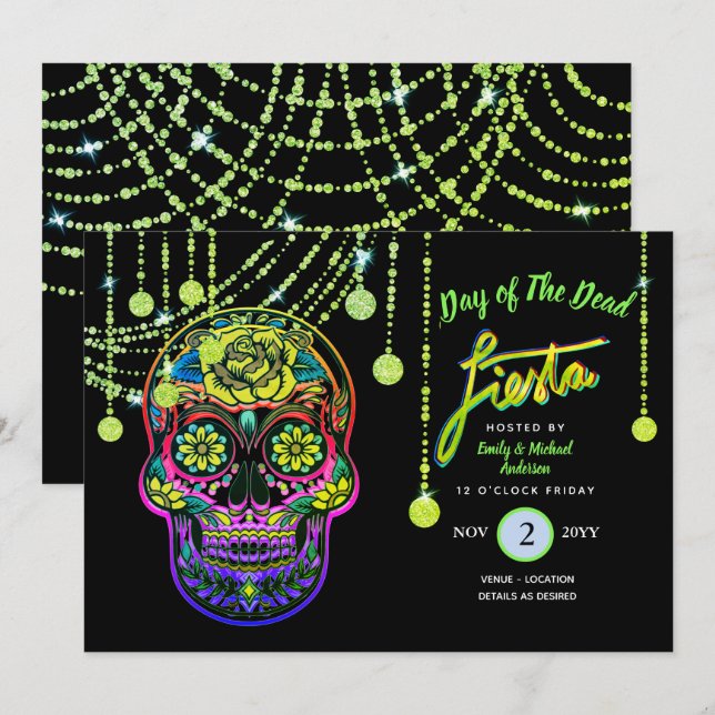 Jour moderne de la mort Fiesta Invitations crâne à (Devant / Derrière)