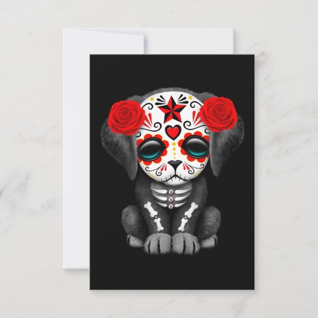 Jour rouge mignon du chien chiot mort Noir (Devant)