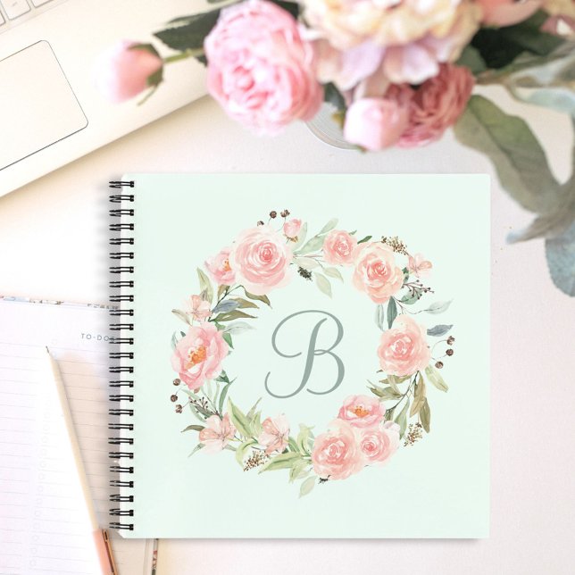 Journal à couronne de fleurs rose pastel monogramm (In situ)