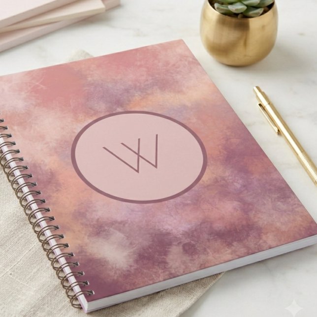 Journal à monogramme abstrait aquarelle rose pouss (Elevate your daily note-taking with this elegant dusty rose watercolor monogram journal.)