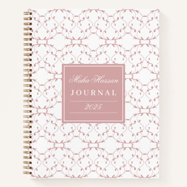 Journal à motif de vigne Rose Poussiéreuse | Nom p (Devant)