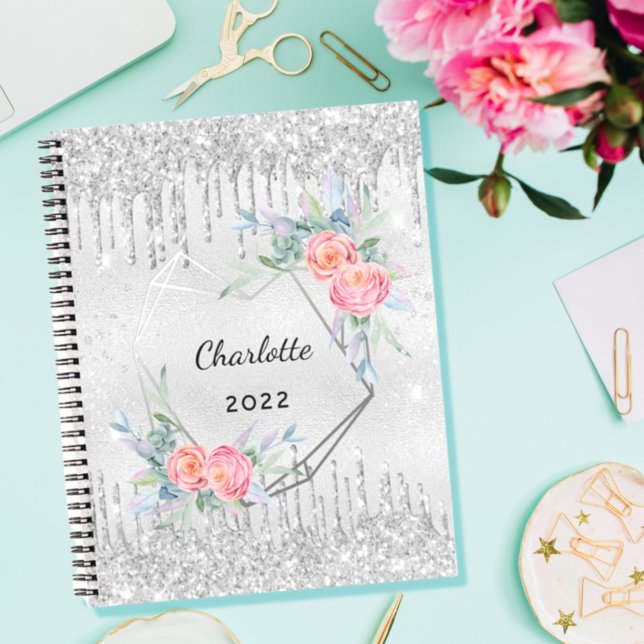 Journal argent floral paillettes rose blush nom 20 (Créateur téléchargé)