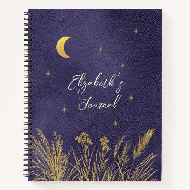 Journal bleu personnalisé Lune Céleste Étoiles (Devant)