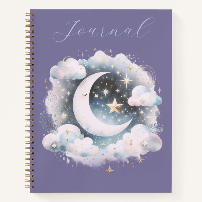 Journal Bohème Céleste Croissant de Lune Bleu et B (Devant)