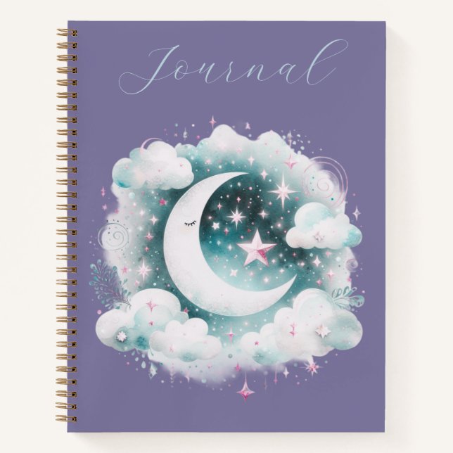 Journal Bohème Céleste Croissant de Lune Bleu et B (Devant)