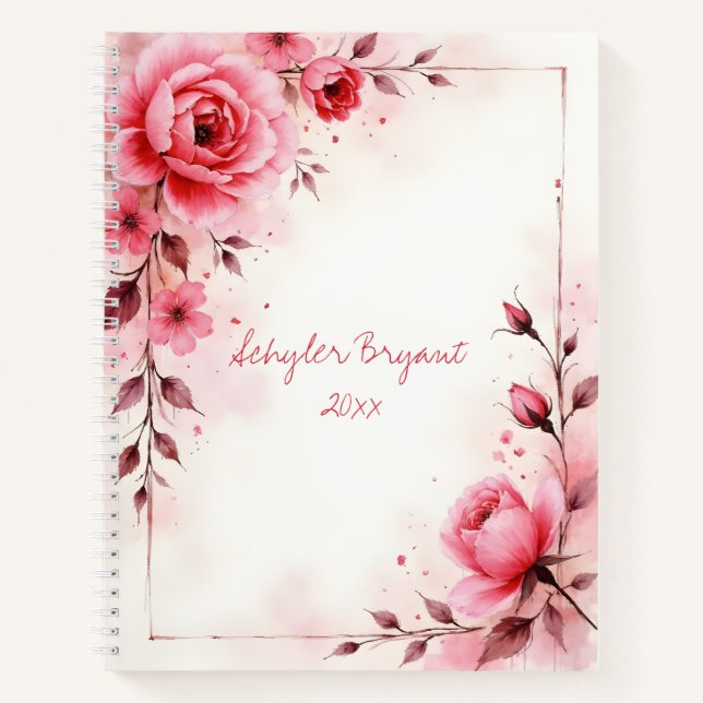 Journal botanique à reliure spirale Roses roses (Devant)