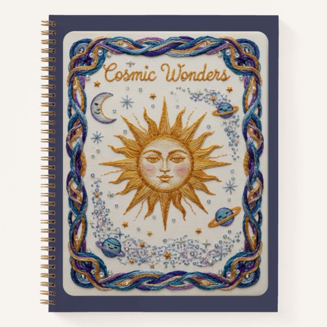 Journal brodé Merveilles Cosmiques Soleil et Planè (Devant)