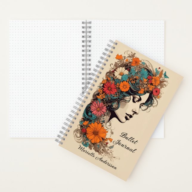 Journal Bullet Fille Rétro avec Fleurs dans les Ch (À l'intérieur)