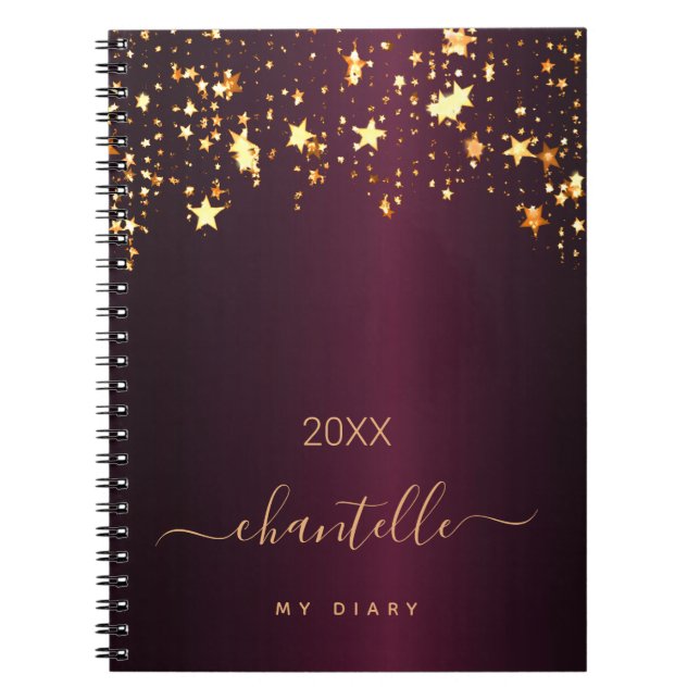 Journal Burgundy or stars monogramme nom moderne (Devant)