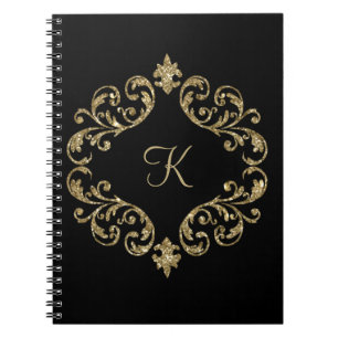 Journal cahier à paillettes noir or Monogramme