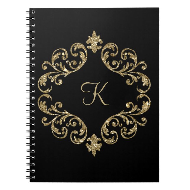 Journal cahier à paillettes noir or Monogramme (Devant)