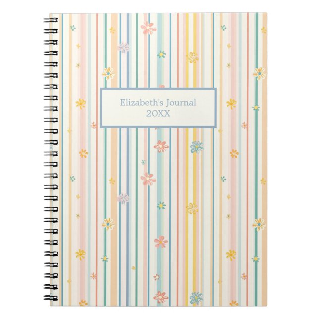 Journal Cahier Fleurs Rayures Pastel (Devant)