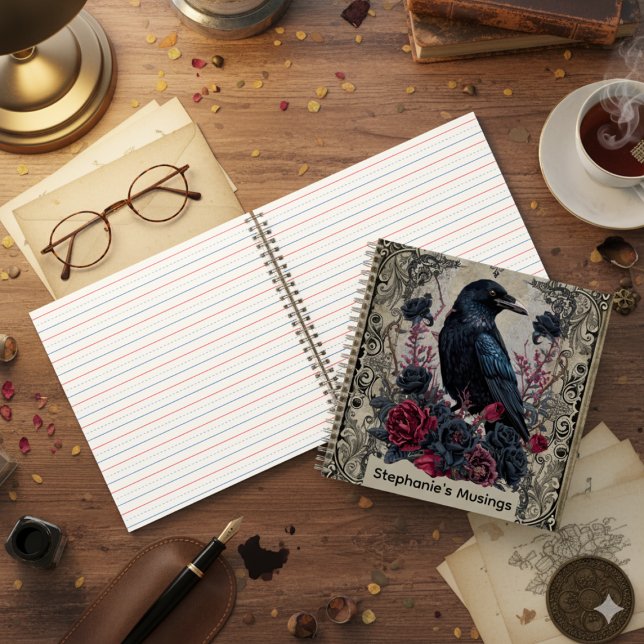 Journal Cahier Gothique Corbeau et Roses (Gothic Raven journal)