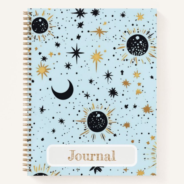 Journal Céleste Soleil Lune Étoiles Noir, Bleu Or (Devant)