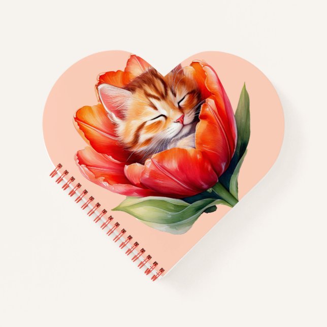 Journal Cute Cat - Carnet Spiral En Forme De Coeur (Devant)
