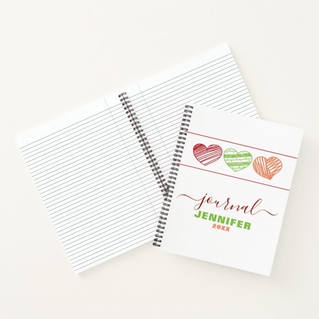 Journal Daté Personnalisé Rouge Vert Orange Coeurs (Intérieur)