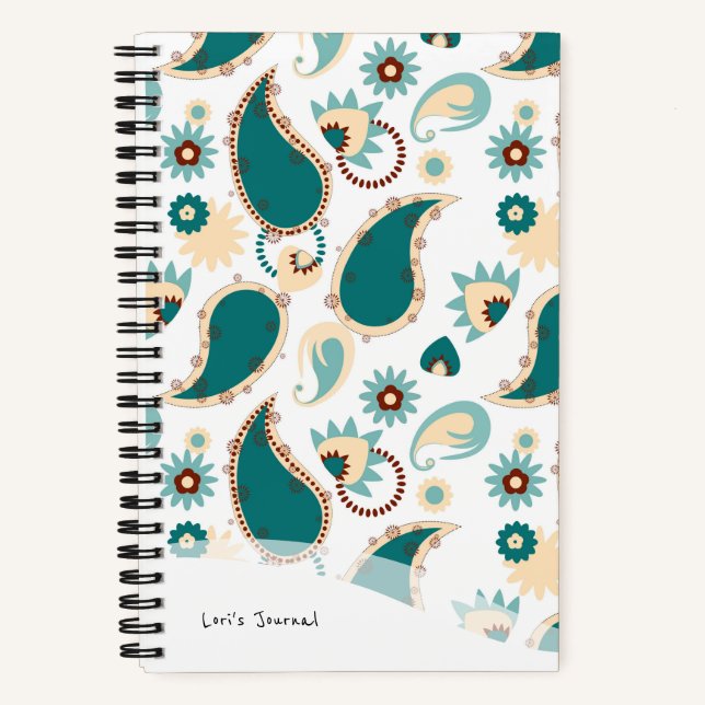 Journal de balle personnalisé Turquoise Boho Paisl (Recto)