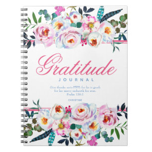 Journal de gratitude à citation biblique bleu flor
