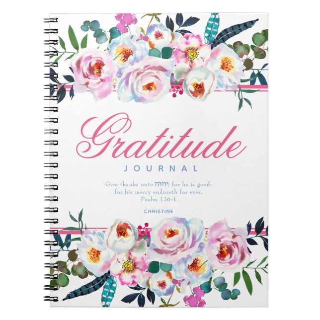 Journal de gratitude à citation biblique bleu flor (Devant)