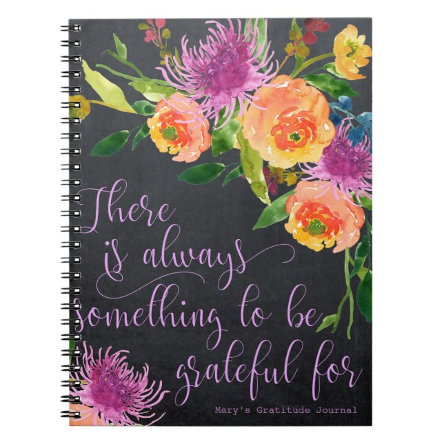 journal de gratitude aux florales sur tableau noir (Devant)