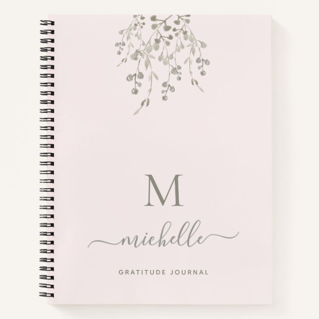 Journal de gratitude botanique rose personnalisé (Devant)