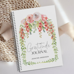 Journal de gratitude floral rouge personnalisé
