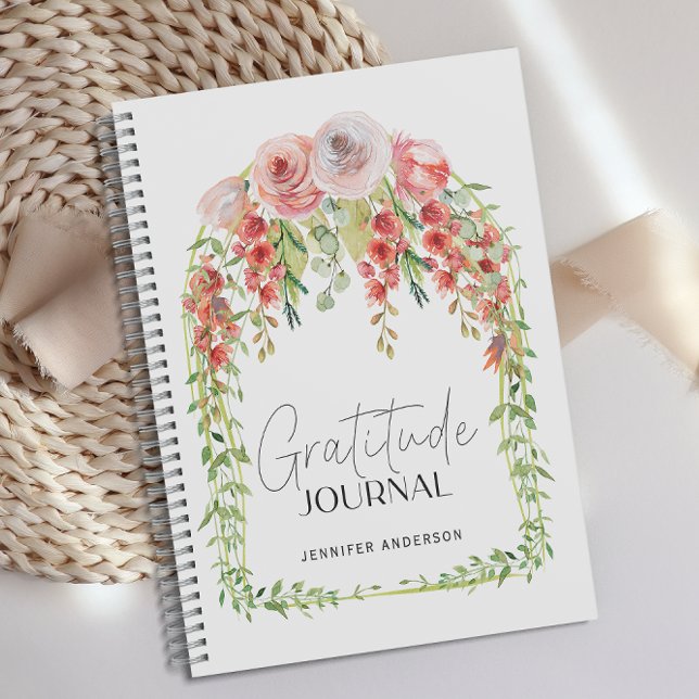 Journal de gratitude floral rouge personnalisé (Créateur téléchargé)